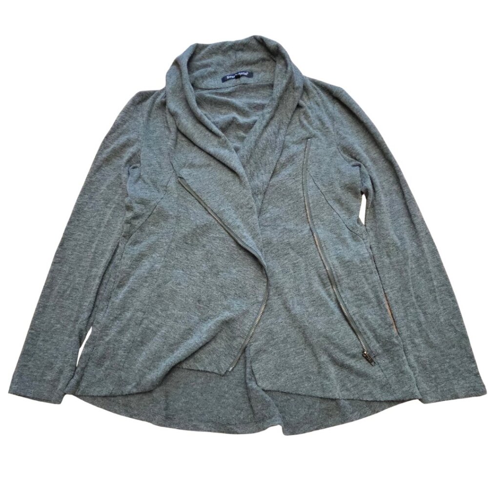 Sweet Rain Gray Long Sleeve Striated Moto Zip Up Lightweight Jacket